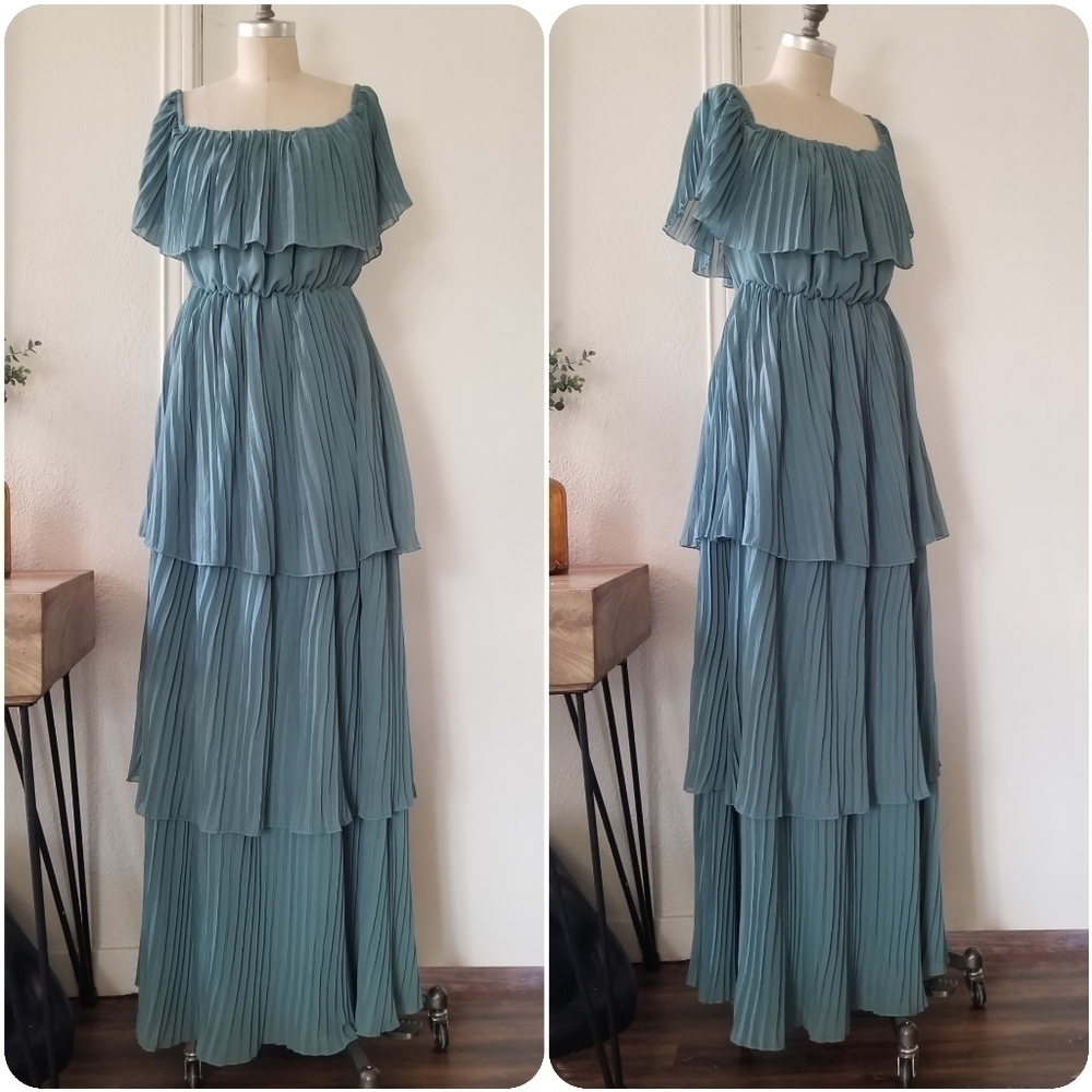 PINKBLUSH Jade Pleated Ruffle Tiered Maxi Dress Maternity Post Friendly. - Picture 7 of 10
